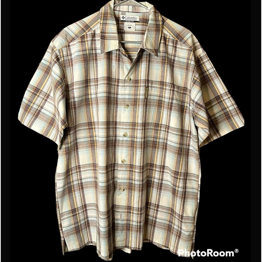 Columbia Buttoned Down Shirt Omni Plaid Brown SzL
